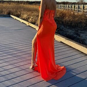 Elegant Orange Strapless Dress